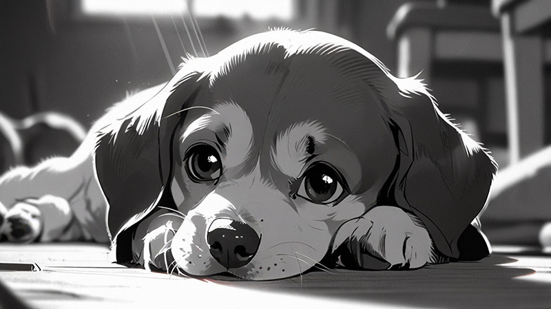beagle puppy lie