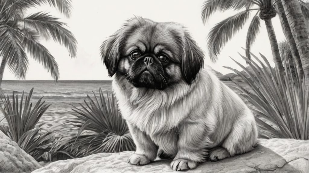 Pekingese on the beach