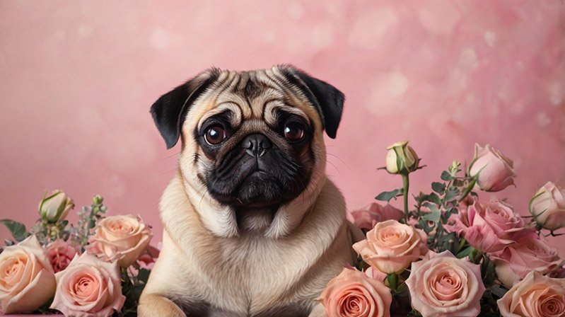 pug in flower