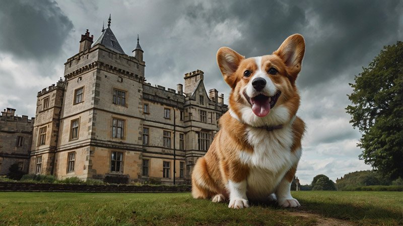 Corgi near an English castle. Photo for the article 
