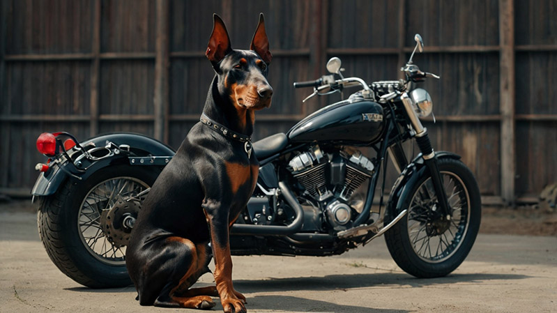 A Doberman with a motorcycle - for the article