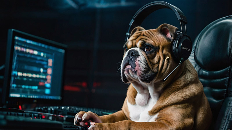 English bulldog like a gamer. From article 