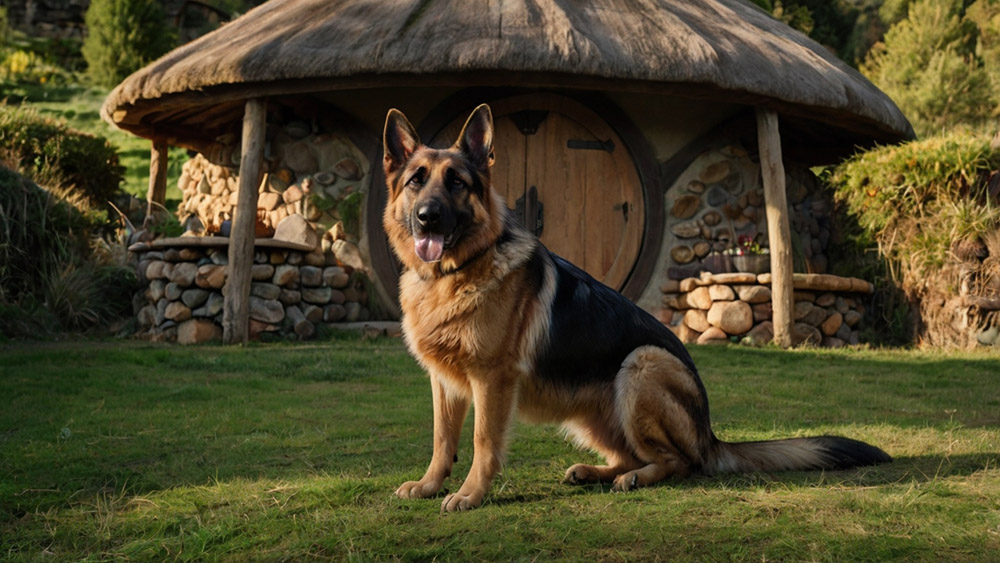 A German Shepherd near the Hobbit house in the Shire - - especially for 