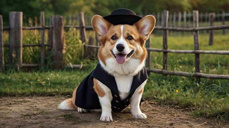 Welsh Corgi in Amish clothing