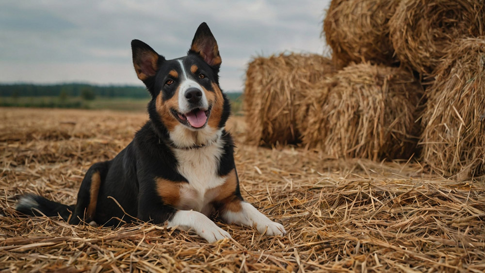 dog on haystacks