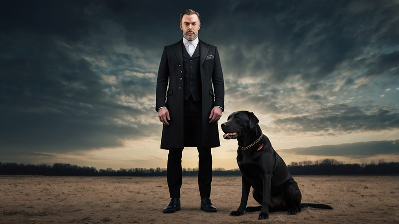 A gothic man with a dog. For the article