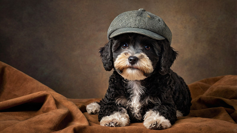 Maltipoo in a hunting hat