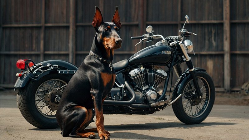 A Doberman with a motorcycle - for the article 