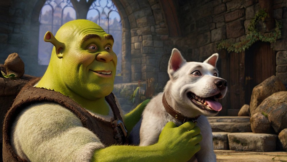 Shrek with his dog - especially for an article dedicated to green names for dogs