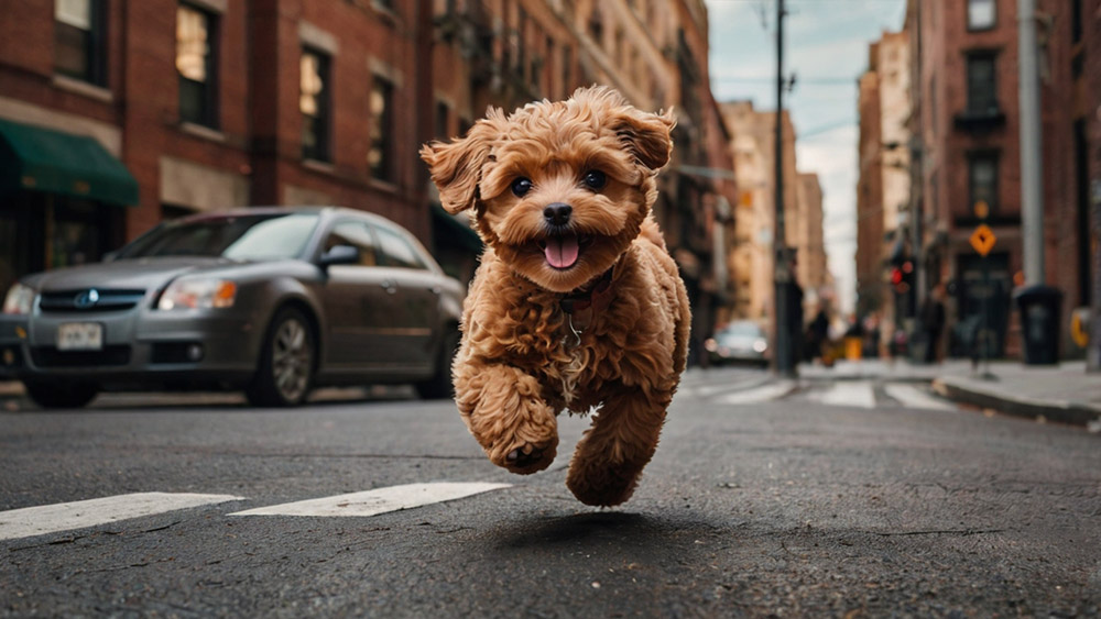 ginger Maltipoo on the street