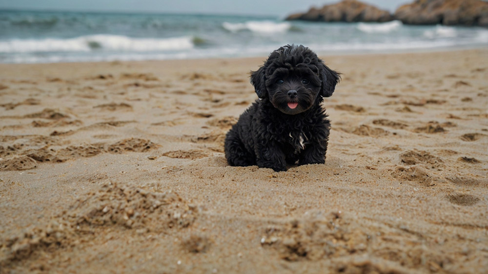 black maltipoo on a sand