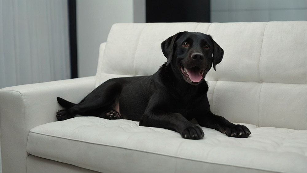 Cute Black Labrador in sofa
