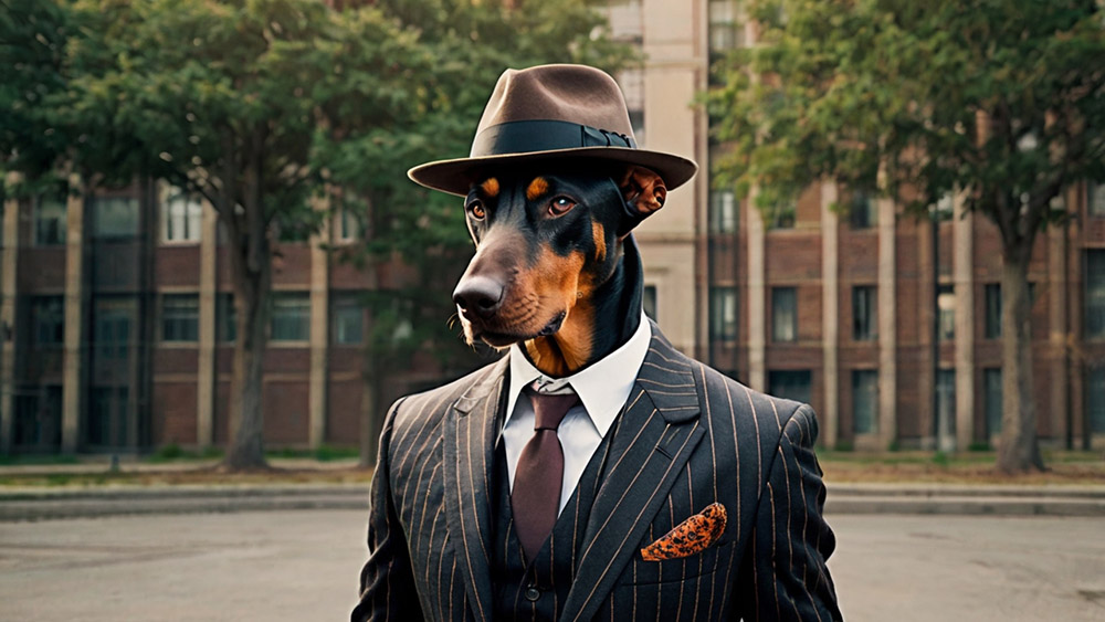 gangster dog in suit
