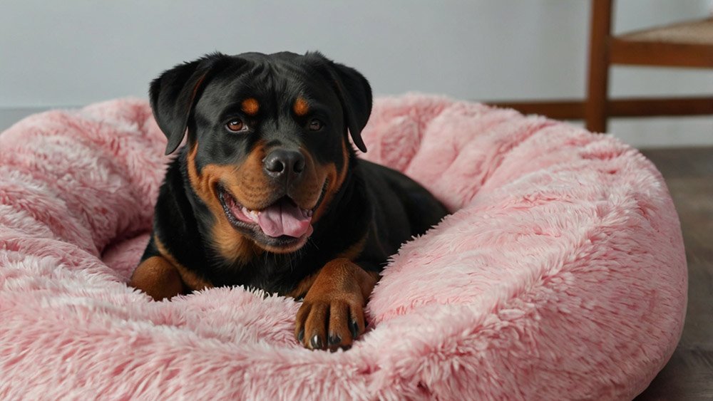Rottweiler girl in a bed