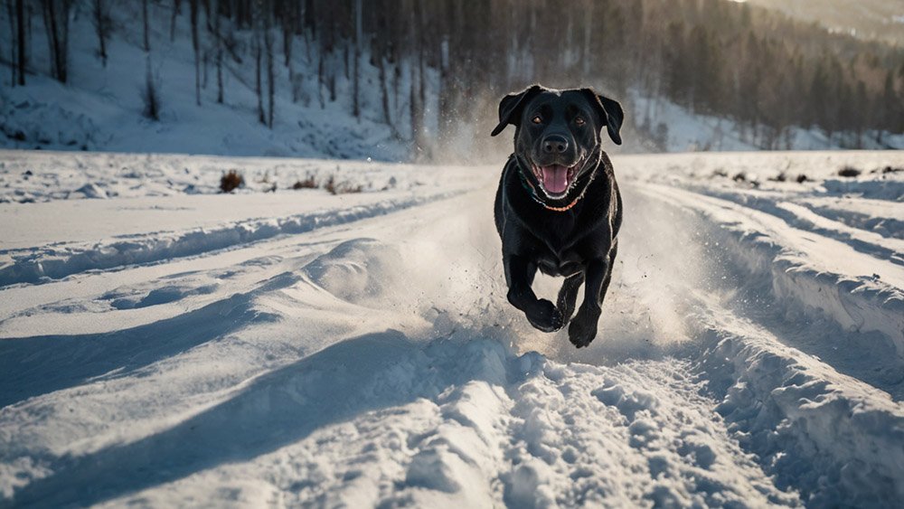black labrador on snow