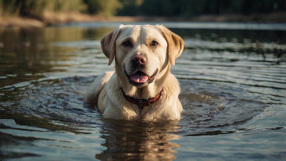 cream Labrador in water