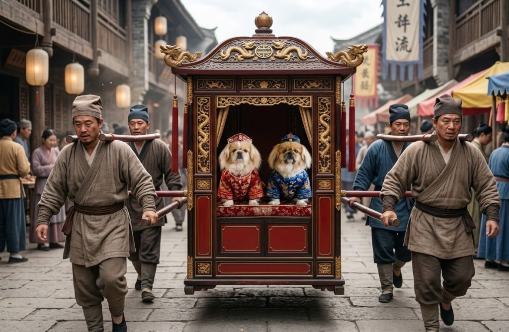 Pekingese in the royal China carriage