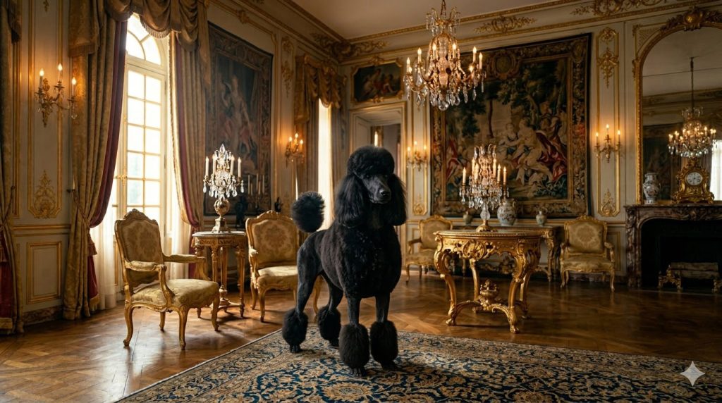 A black poodle with a classic haircut. Specifically for the article: Female Names for Poodles