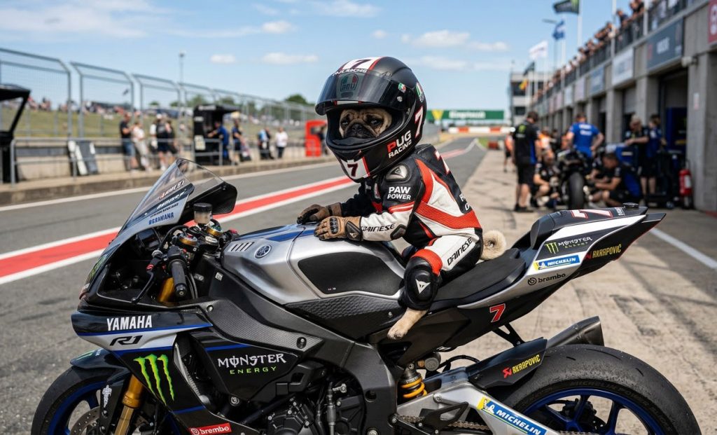 A pug on a sports bike - for the article 